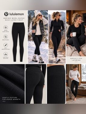 Lululemon Merino Wool-Blend Base Layer Tight 28” 14 Black